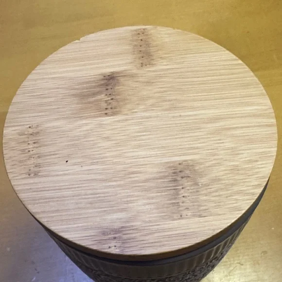 Kevia Brown Ceramic Jar with Wooden Lid - Picture 3 of 5